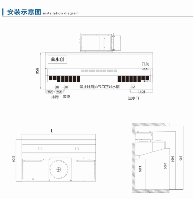 湿式油烟净化一体机安（ān）装示意图